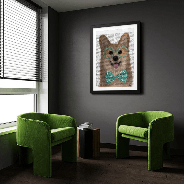 Corgi with Glasses and Bow Tie