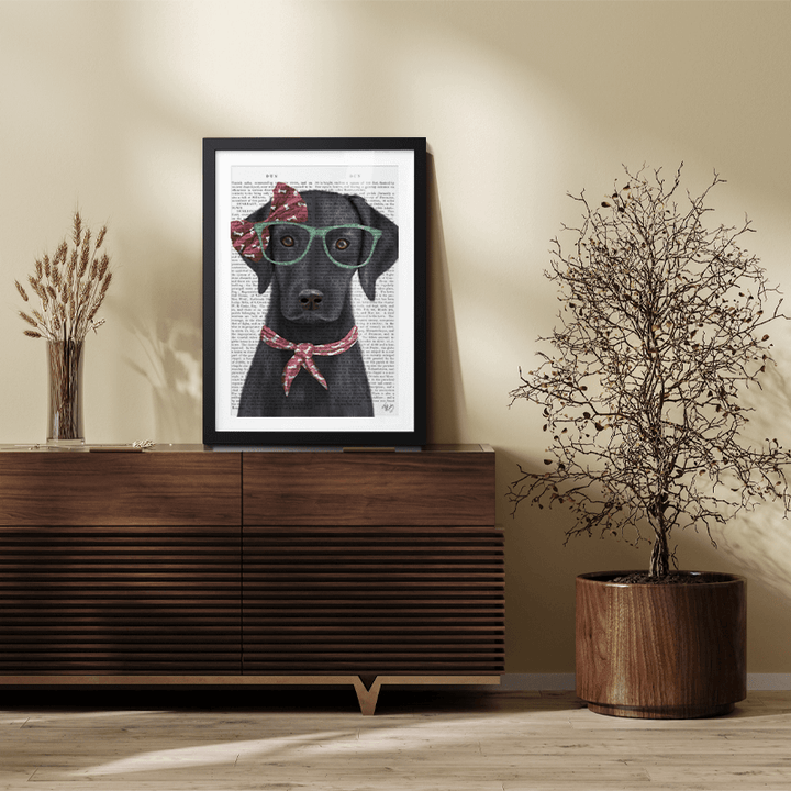 Black Labrador with Glasses and Scarf