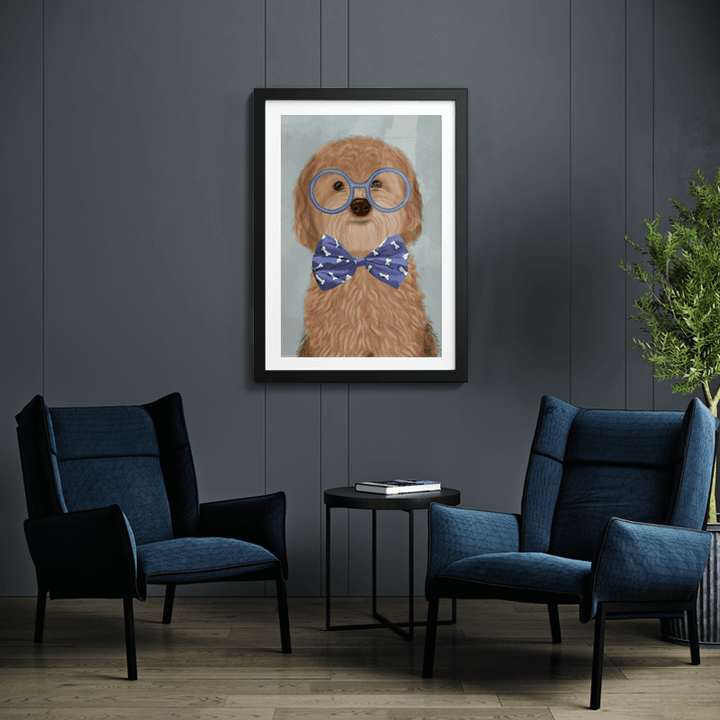 Cockerpoo, Apricot, with Glasses and Bow Tie