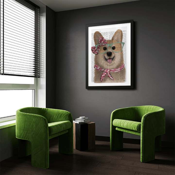 Corgi with Glasses and Scarf