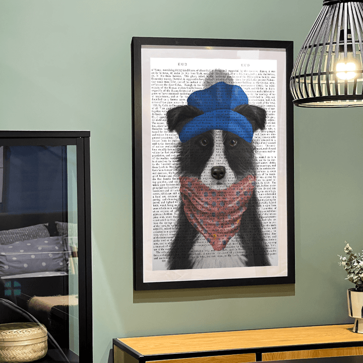 Border Collie in Blue Bobble Hat