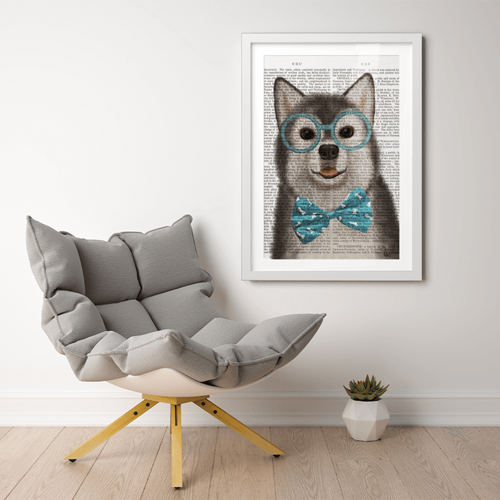 Husky with Glasses and Bow Tie