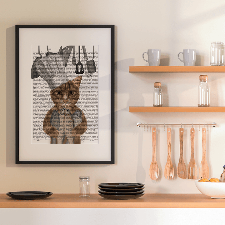 Tabby Cat Fish Chef, Portrait Book Print