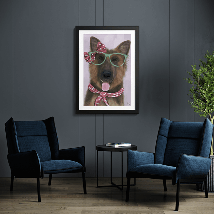 German Shepherd with Glasses and Scarf