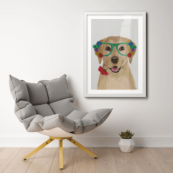 Yellow Labrador and Flower Glasses