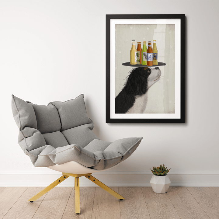 King Charles Spaniel Black White Beer Lover