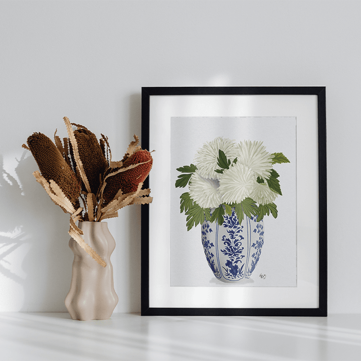 Chinoiserie Chrysanthemum White, Blue Vase