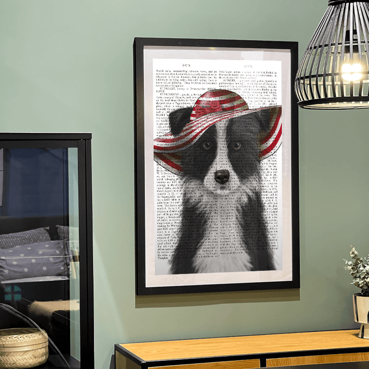 Border Collie in Red and White Floppy Hat