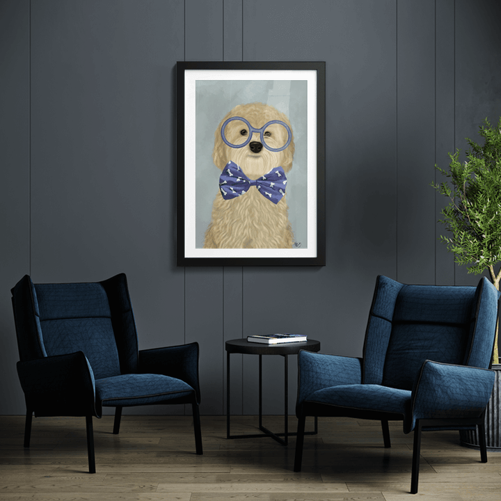 Cockerpoo, Blonde, with Glasses and Bow Tie