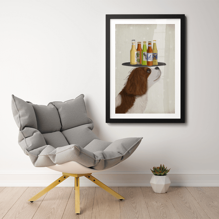 King Charles Spaniel Brown White Beer Lover