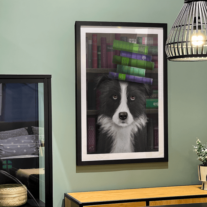 Border Collie, Black and White, and Books