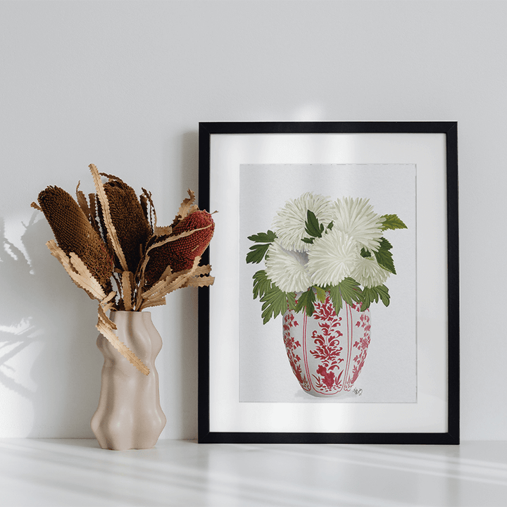 Chinoiserie Chrysanthemum White, Red Vase
