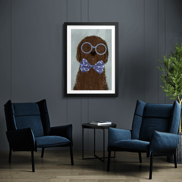 Cockerpoo, Chocolate, with Glasses and Bow Tie