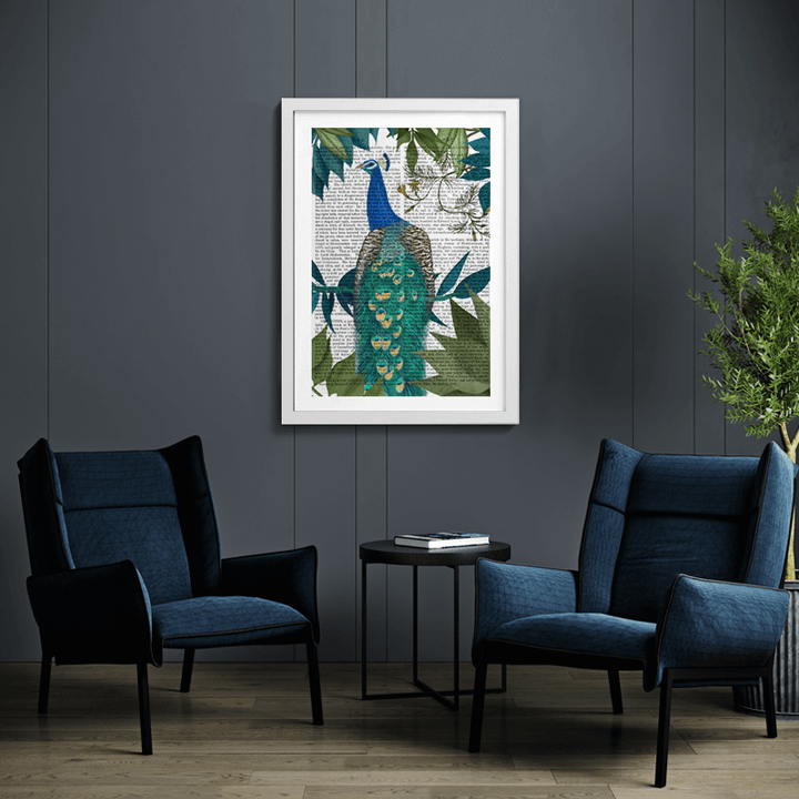 Peacock On Branch Book Print