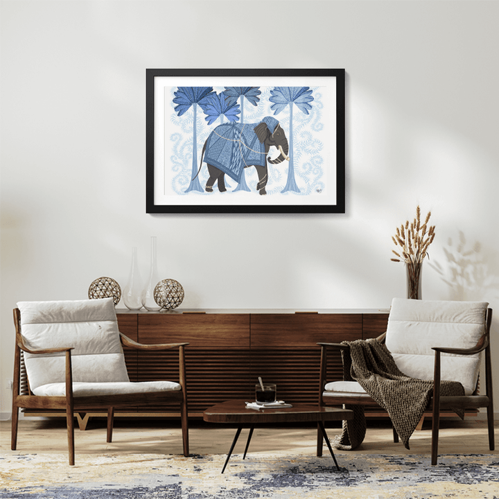 Elephant In Palms Blue and White, Animalia