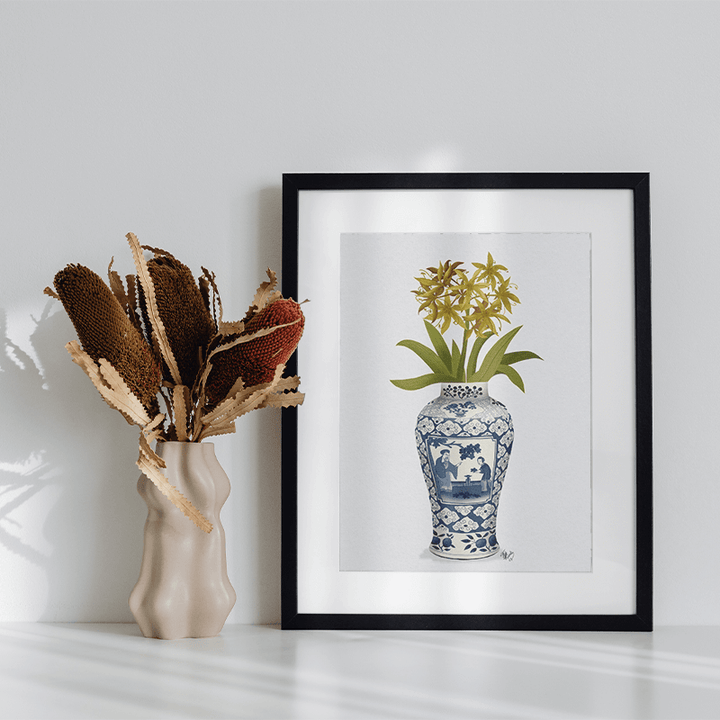 Chinoiserie Day Lily Lemon, Blue Vase
