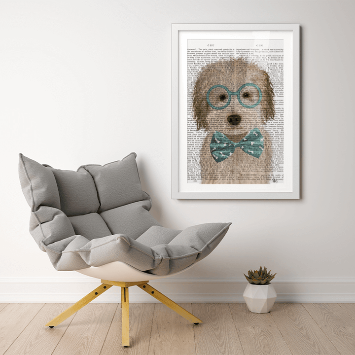 Labradoodle, Cream, with Glasses and Bow Tie