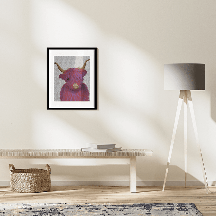 Highland Cow 7, Pink And Purple, Portrait