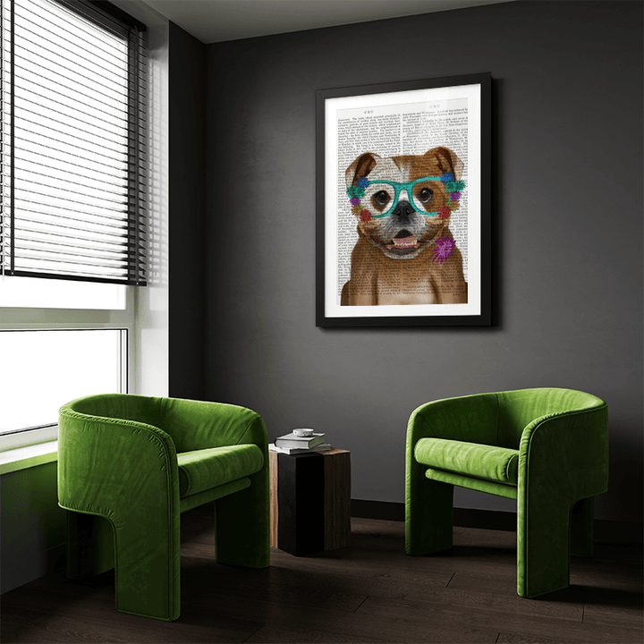 English Bulldog and Flower Glasses