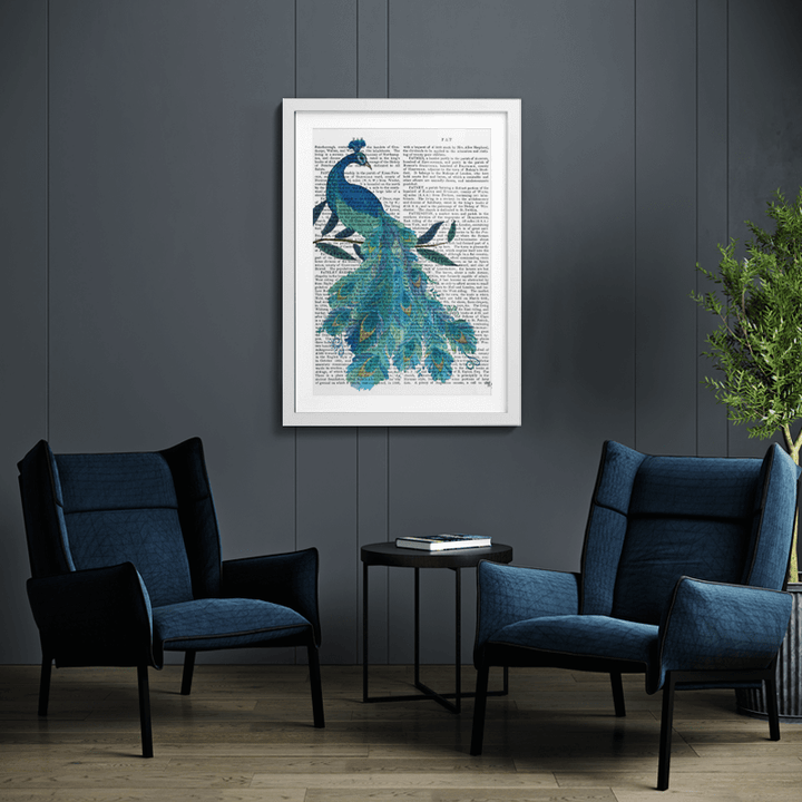 Peacock with Doodle Tail on White Book Print