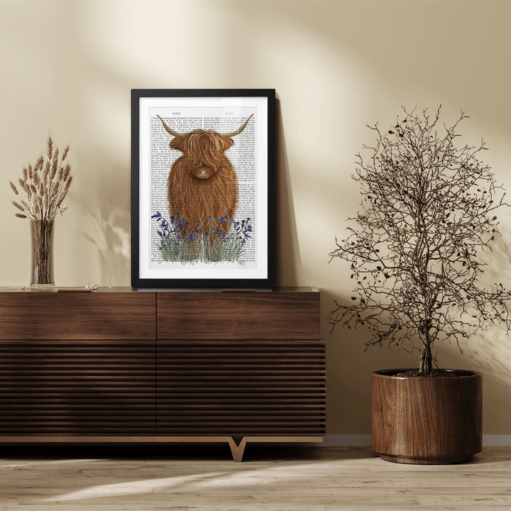 Highland Cow, Bluebell Book Print