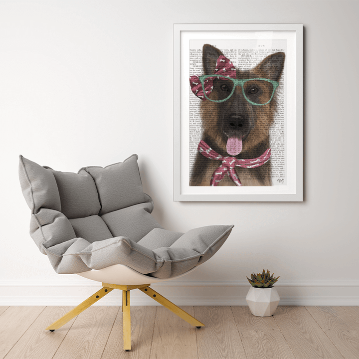 German Shepherd with Glasses and Scarf