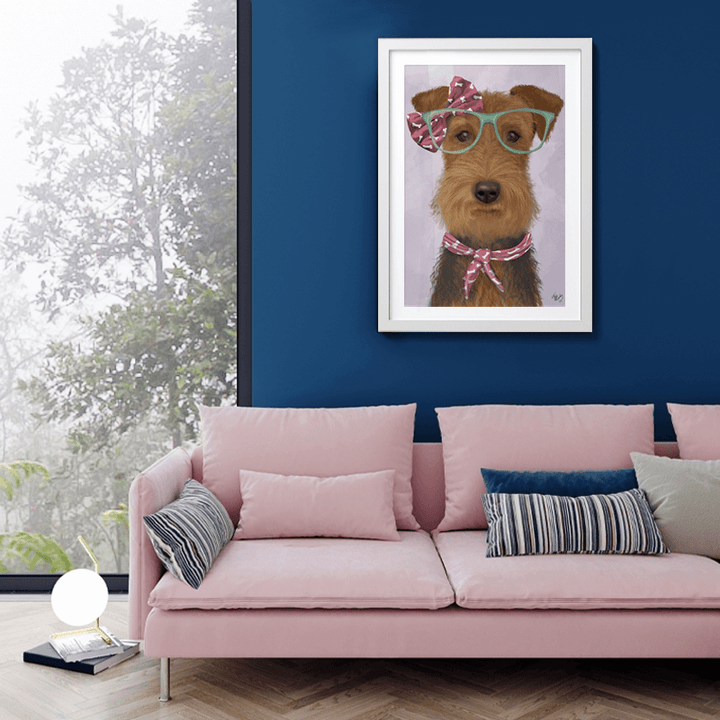 Airedale with Glasses and Scarf