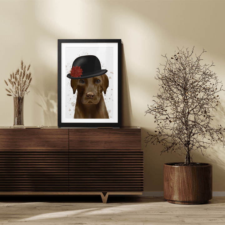 Chocolate Labrador and Bowler