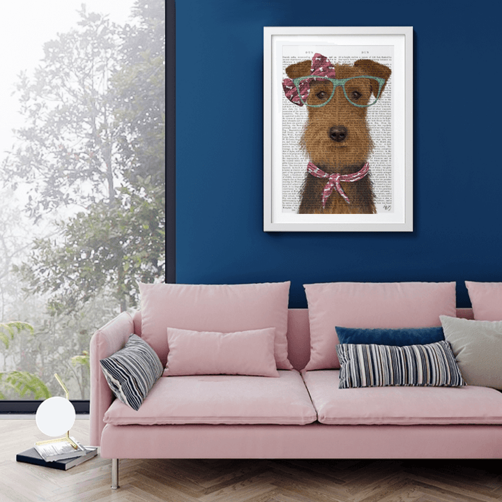 Airedale with Glasses and Scarf