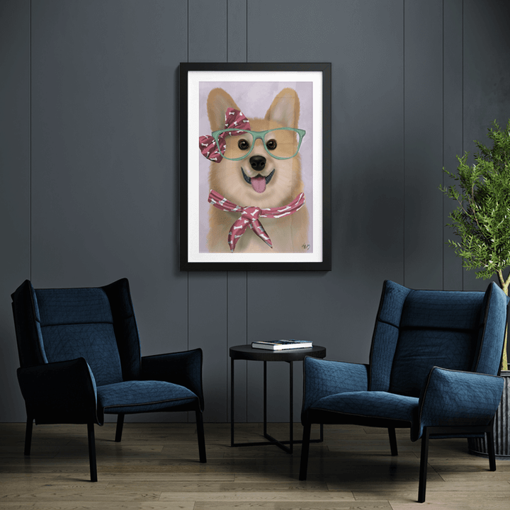 Corgi with Glasses and Scarf