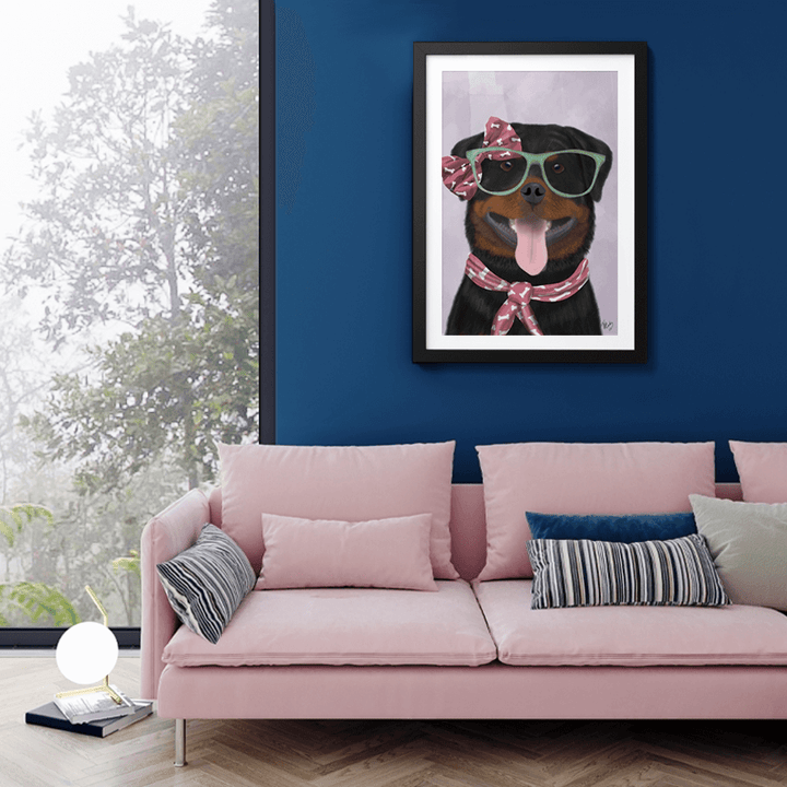 Rottweiler with Glasses and Scarf