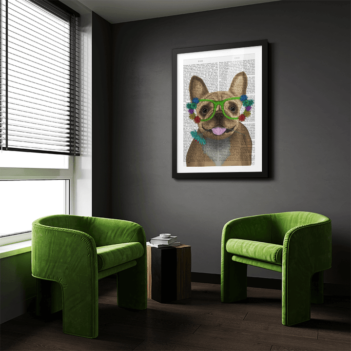 French Bulldog and Flower Glasses