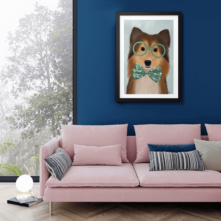 Shetland Sheepdog with Glasses and Bow Tie