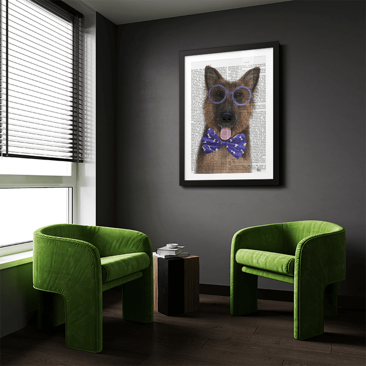German Shepherd with Glasses and Bow Tie