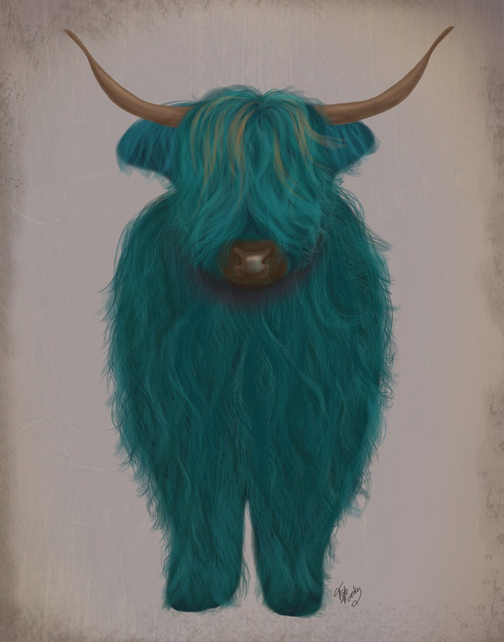 Highland Cow 3, Turquoise, Full