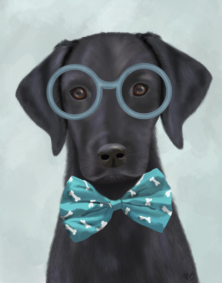 Black Labrador with Glasses and Bow Tie