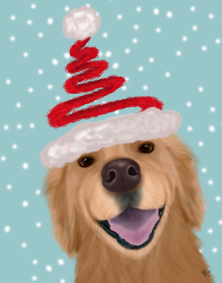 Christmas Golden Retriever and Spring Santa Hat