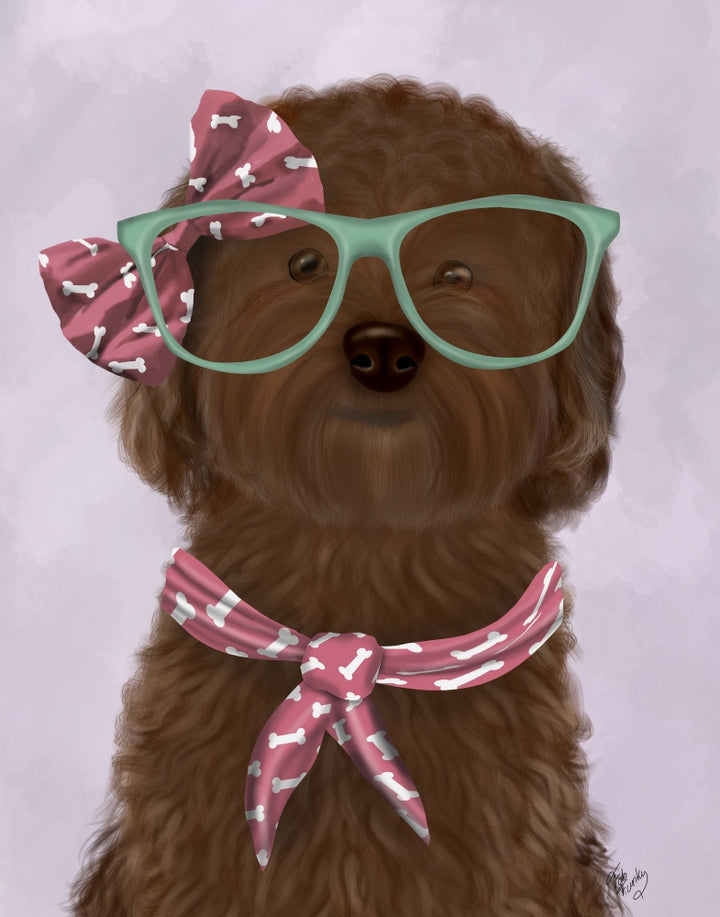 Cockerpoo, Chocolate, with Glasses and Scarf