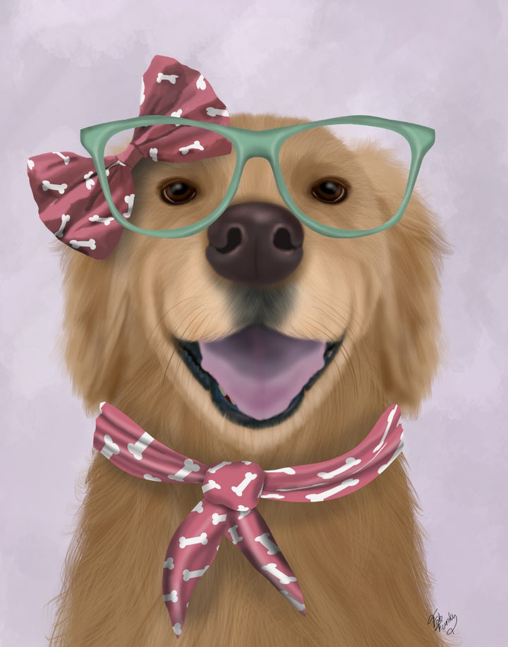 Golden Retriever, Glasses and Scarf