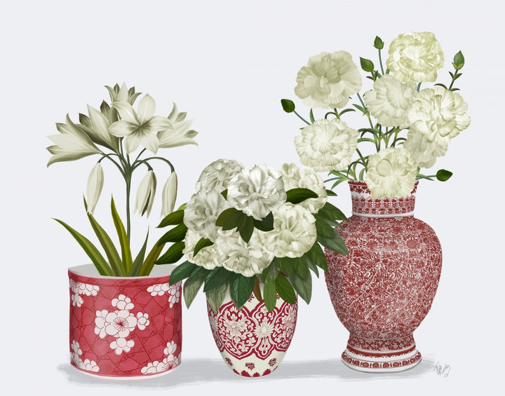 Chinoiserie Flower Trio 1, Red