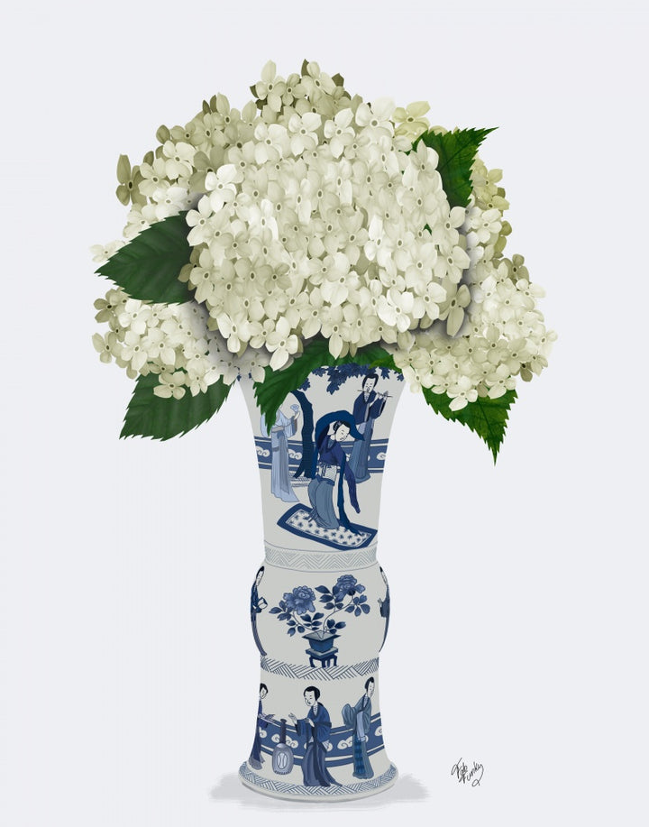 Chinoiserie Hydrangea White, Blue Vase