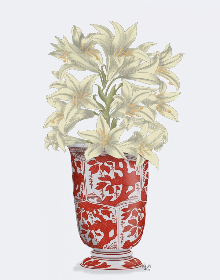 Chinoiserie Lilies White, Red Vase