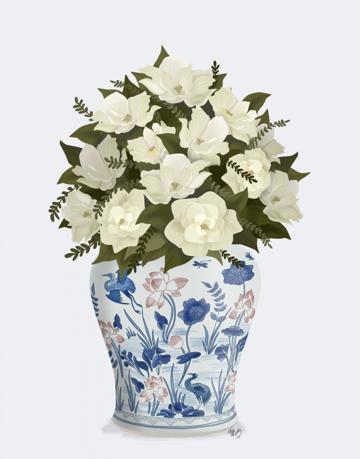 Chinoiserie Magnolias White, Crane Garden