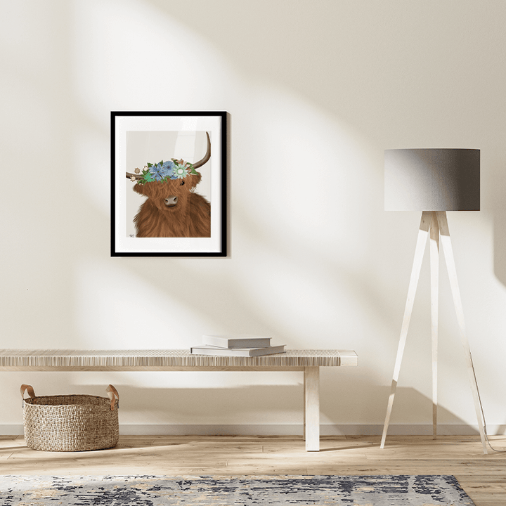 Highland Cow with Flower Crown 2, Portrait
