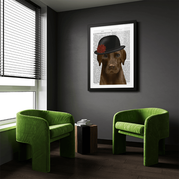 Chocolate Labrador and Bowler