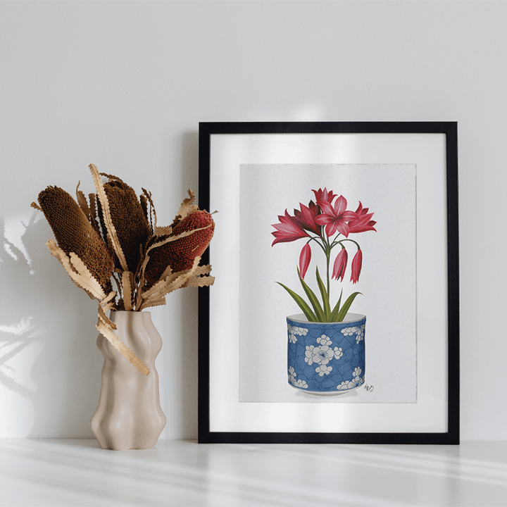 Chinoiserie Amaryllis Red, Blue Vase
