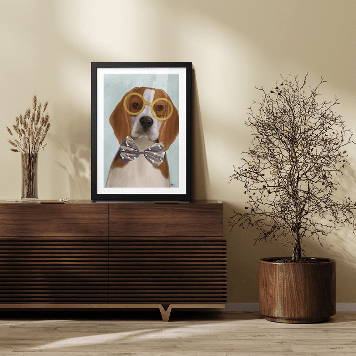 Beagle with Glasses and Bow Tie