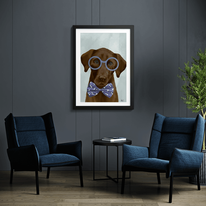 Chocolate Labrador with Glasses and Bow Tie