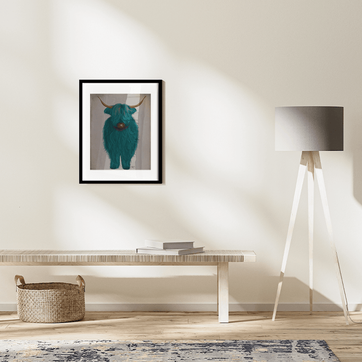 Highland Cow 3, Turquoise, Full