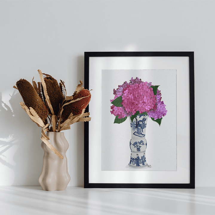Chinoiserie Hydrangea Pink, Blue Vase